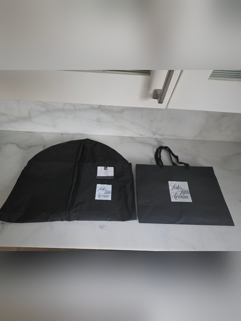 Saks Fifth Avenue Garment Bag & Shopping Bag Set Black Logo Travel Storage